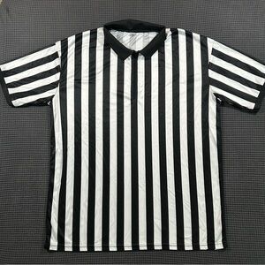 Black White Referee Shirt XL Striped Short Sleeve Zip Front Athletic